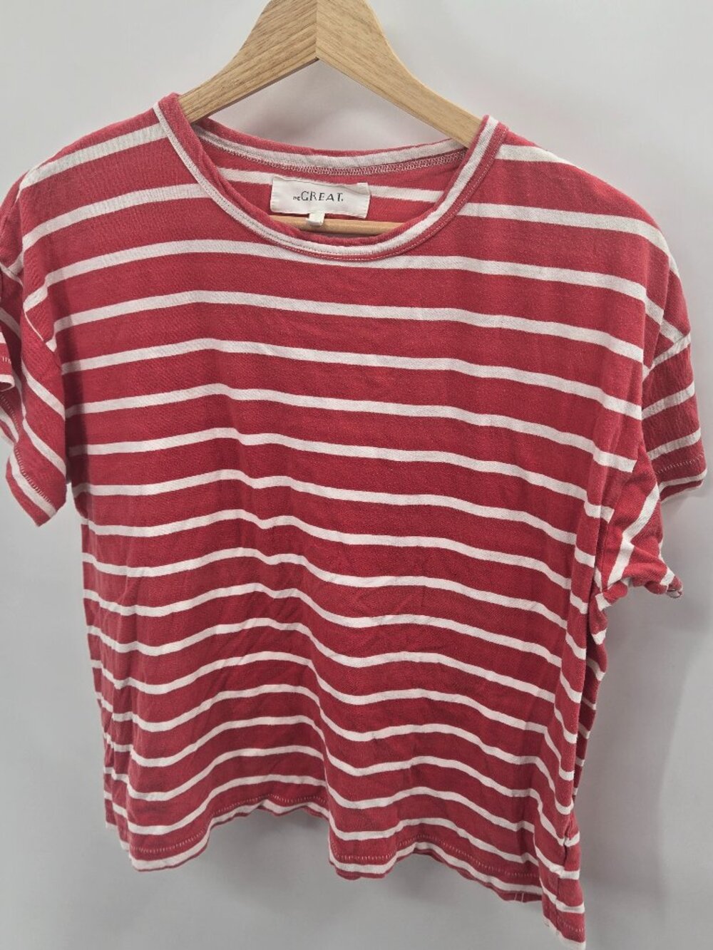 The Great Red White Horizontal Striped Crewneck T-Shirt Size 0